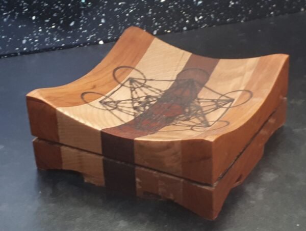 Metatron's Cube Handmade Turned Striped Wooden Dish Bowl Trinket Spiritual Gifts